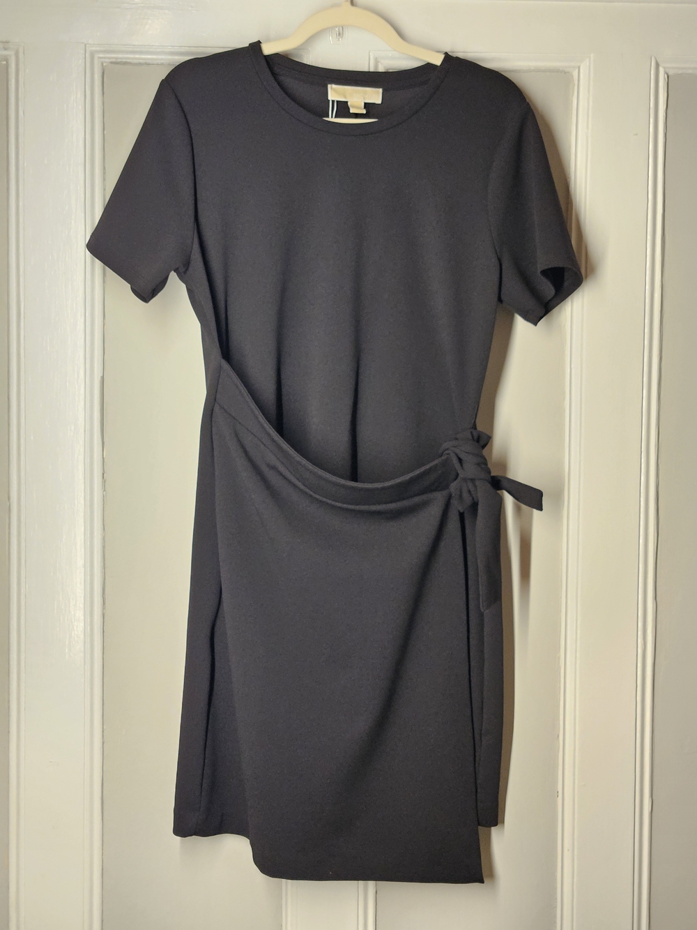 Michael Kors Black Short-Sleeve Wrap-Tie Midi Dress